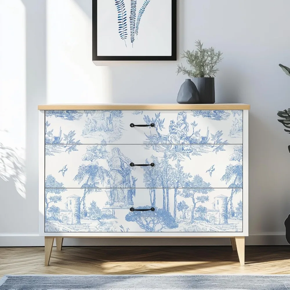 ورق جدران تويلي باللونين الأزرق والأبيض مقاس 17.7 × 590، ورق اتصال مستوحى من الفرنسية العتيقة، نمط جوي التقليدي