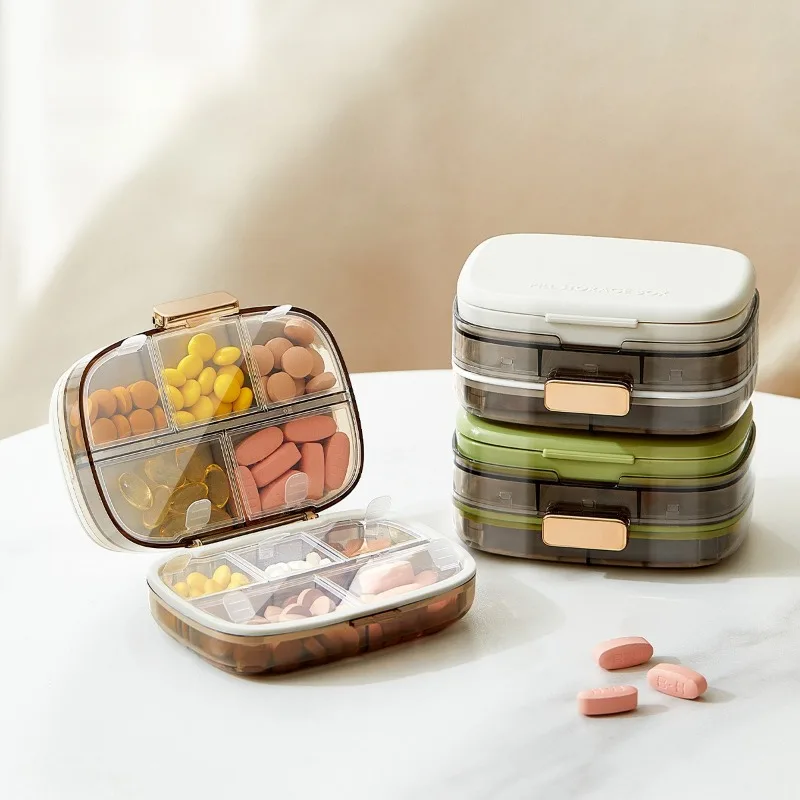 2pcs Plastic Luxurious Gold Trim Pill Box Rubber Strip Boost  Fit Business Trips Gym Sessions Store Vitamins Stylish Organizer