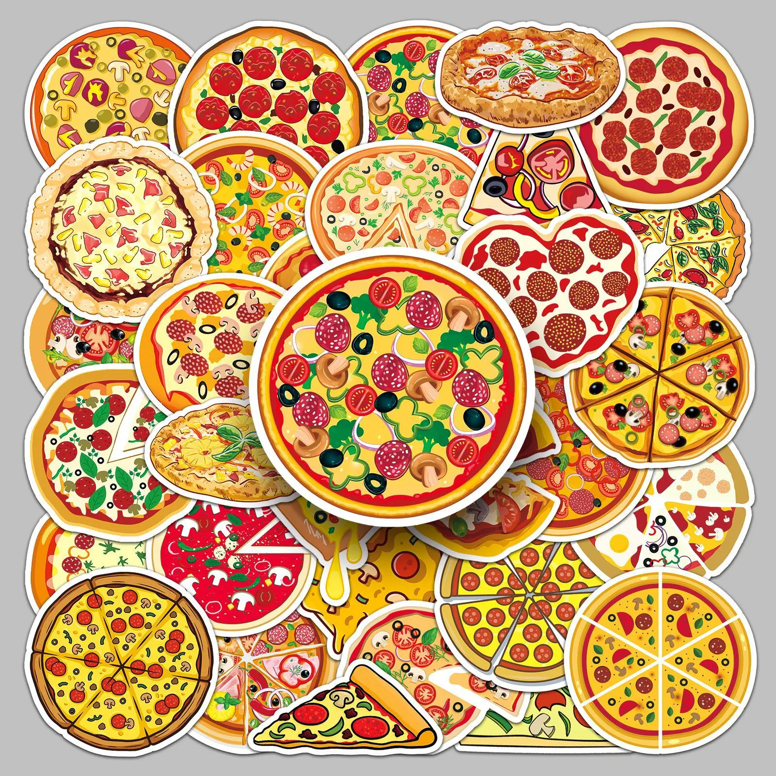 

50pcs Cartoon Animation Style Food Delicious Pizza Graffiti Stickers Suitable For Helmet Desktop Wall Decoration DIY Stickers