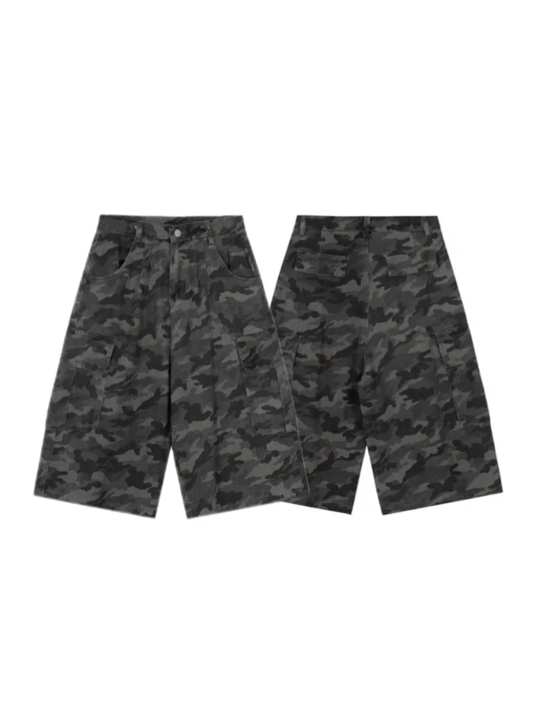 

American Retro Camouflage Workwear Seven-Foot Jeans Loose Wide-Leg Denim Shorts Unisex Casual Wear Summer Fashion