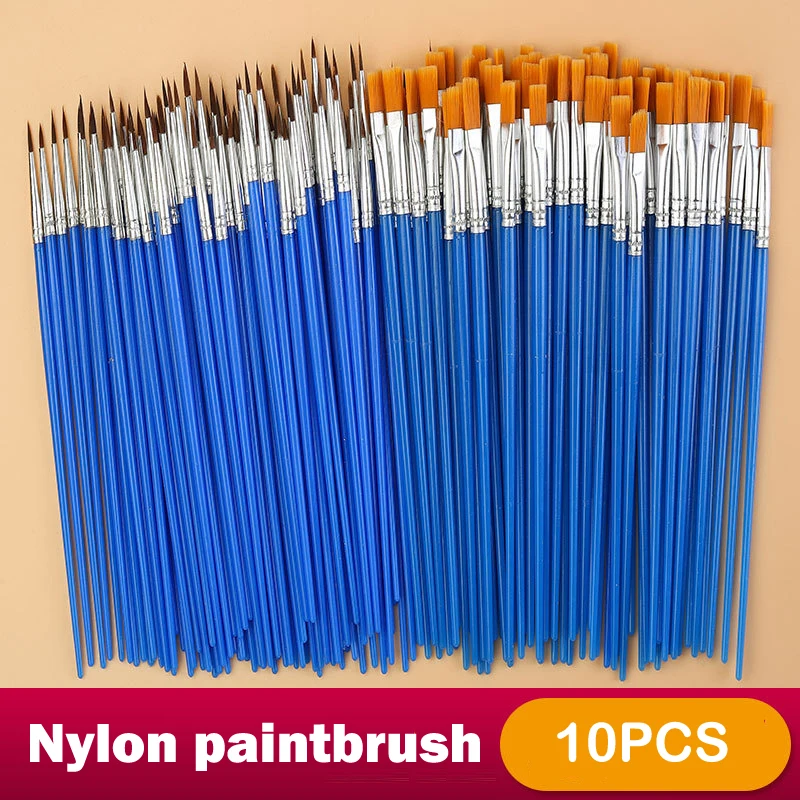 10Pcs Kinderen Verf Borstel Set Met Platte Ronde Wees Borstel Craft Aquarel Olieverf Borstel Haarkleuring Borstel Slag haak