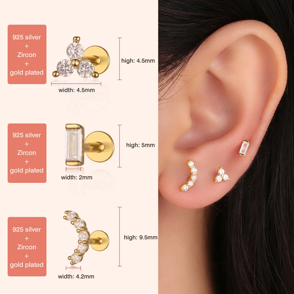 1PC S925 Multi Size CZ Blue Eye Stud Earrings for Women Ear Piercing Screw Stud Earring Pendiente Gold Plated Jewelry