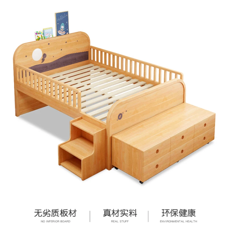 Beech children's boy single half height storage creative girl with guardrail bed 1.2 meters