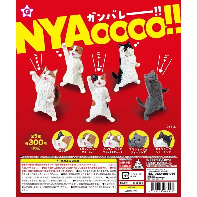 Original YELL Gashapon Cheer Up The Cat Qversion Mini Anime Action Figure Model Toys Gifts Cartoon Character Collection Ornament