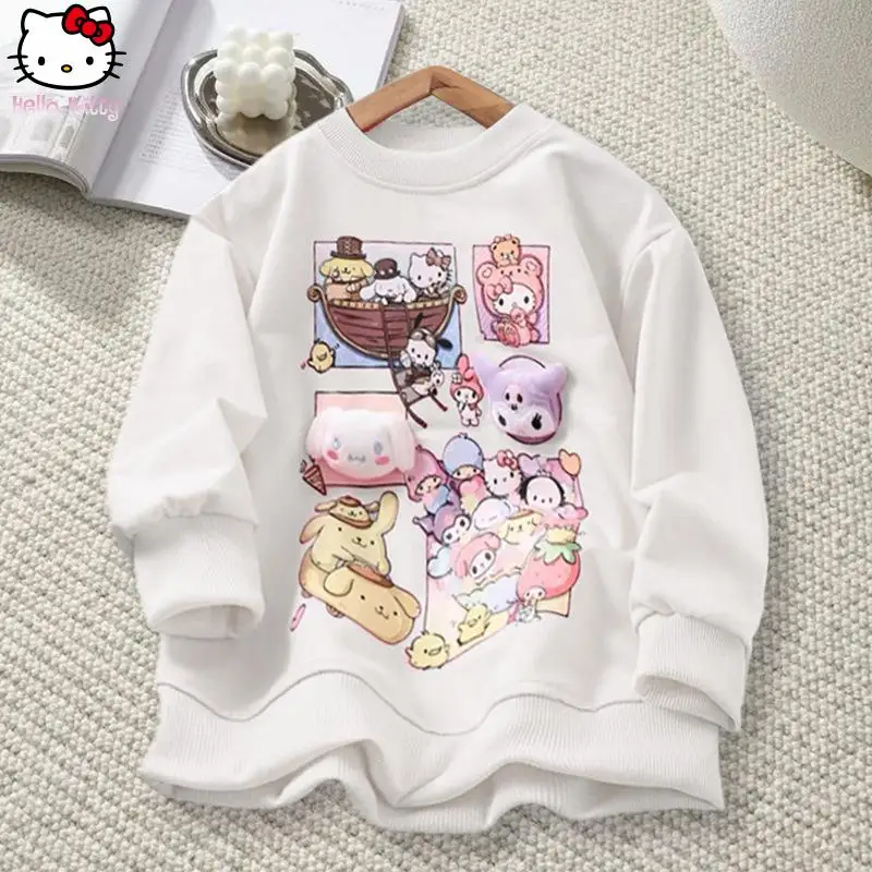 

Новая осенняя толстовка Hello Kitty для девочек в стиле аниме, с объемным принтом Куроми, повседневная футболка с длинным рукавом для подростков