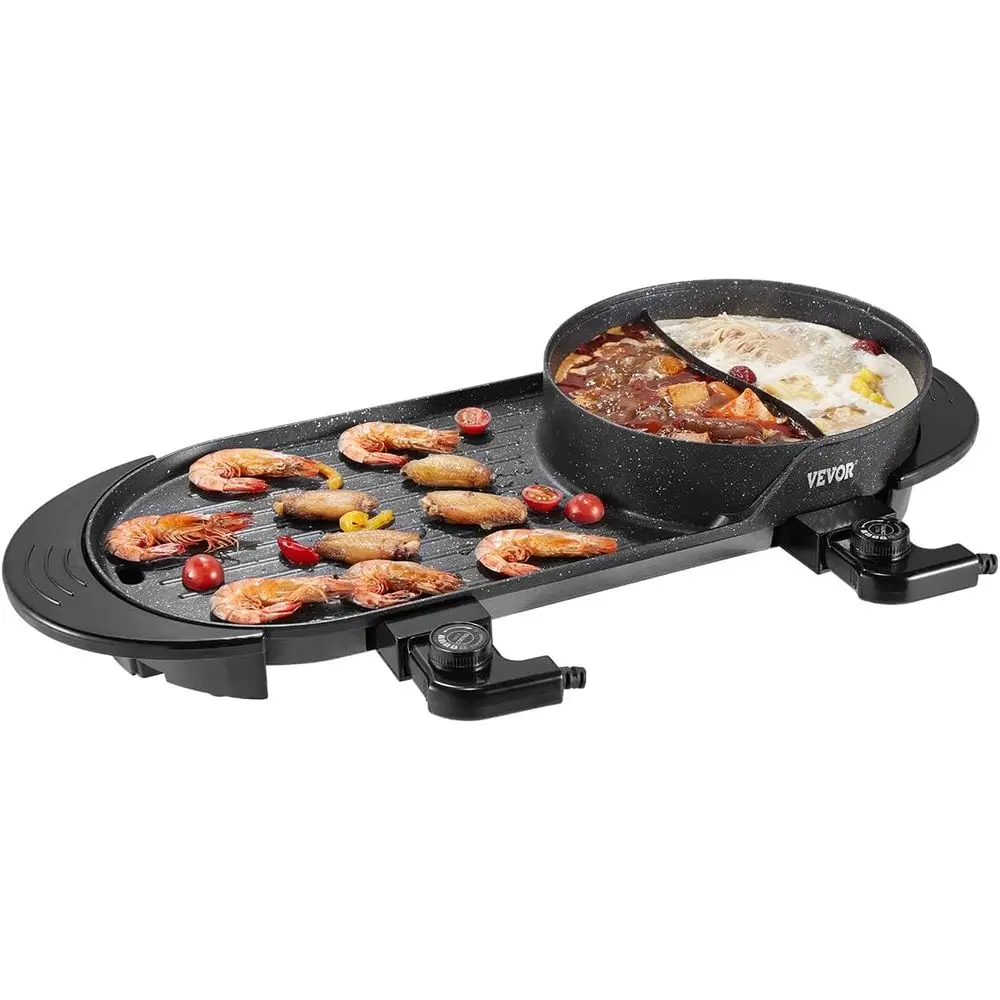 

Hot Pot with Grill, 2200W 2-in-1 Electric SmokelGrill and Hot Pot, Korean BBQ Shabhabu Hotpot with Separate Dual Temperature Con