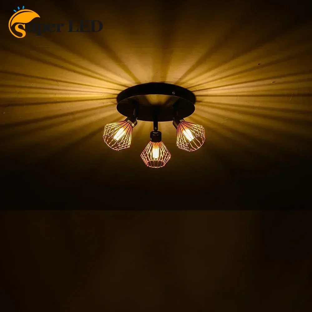 

1/2/3 Heads Rotatable Black Gold Ceiling Lamps Creative Cage Angle Adjustable G9 Lights Bulb for Home Decor Lighting Fixtures