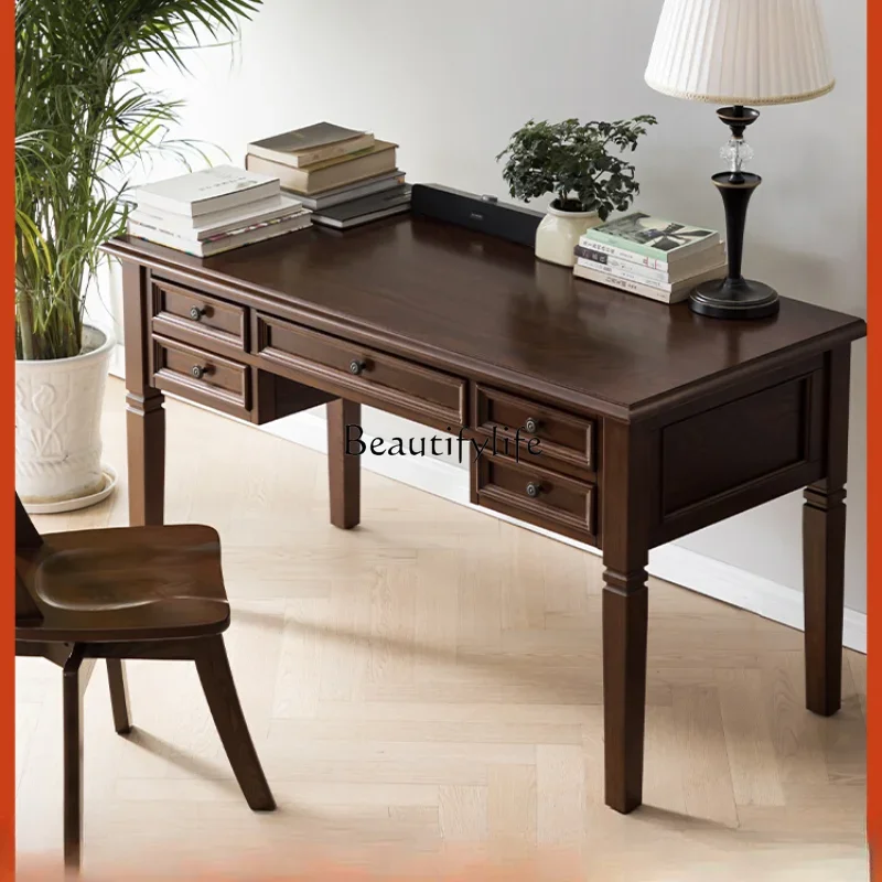 American large desk all solid wood furniture writing desk office log table study ash wood