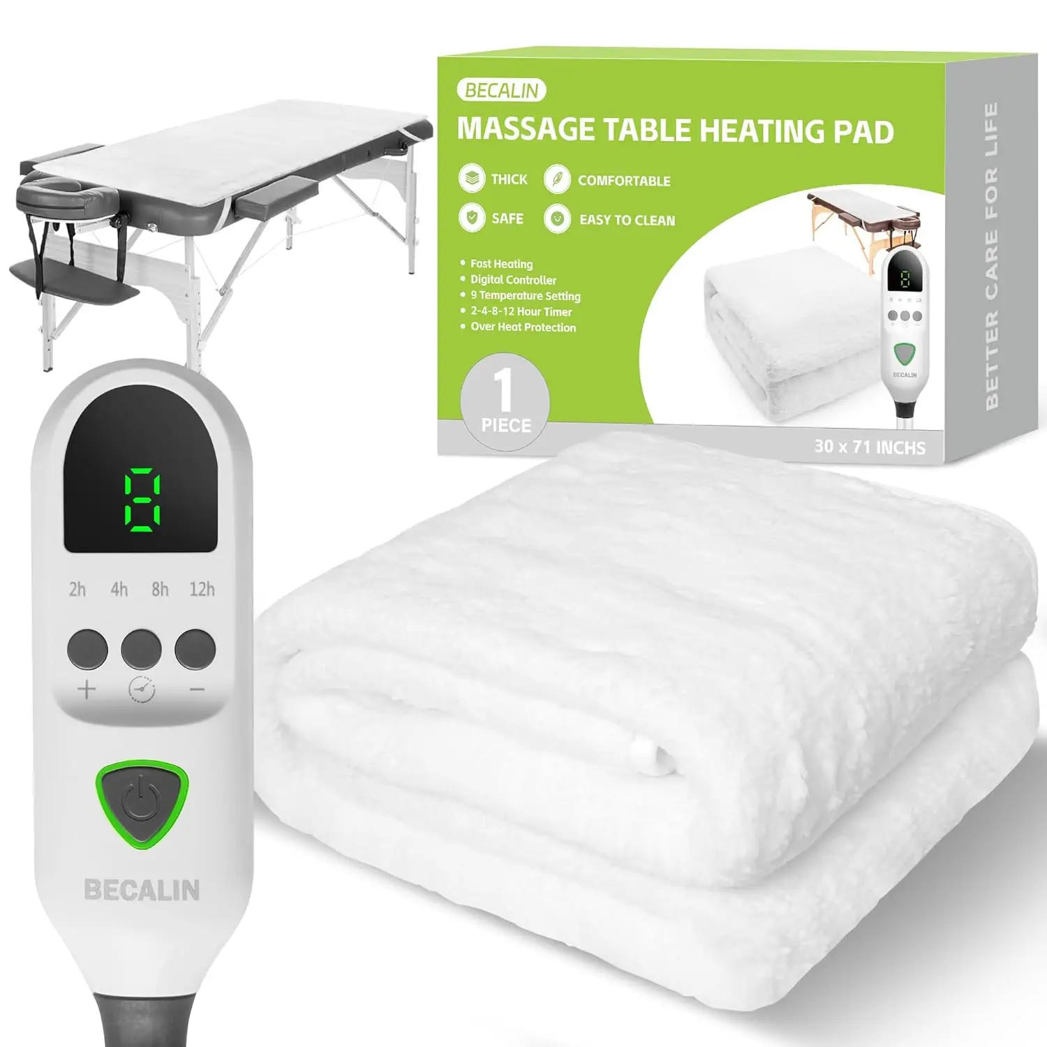 

Professional Massage Bed Warmer with Timer, 9 Heat Settings & Overheat Protection, Thickened Fleece Cover 30x71 inches