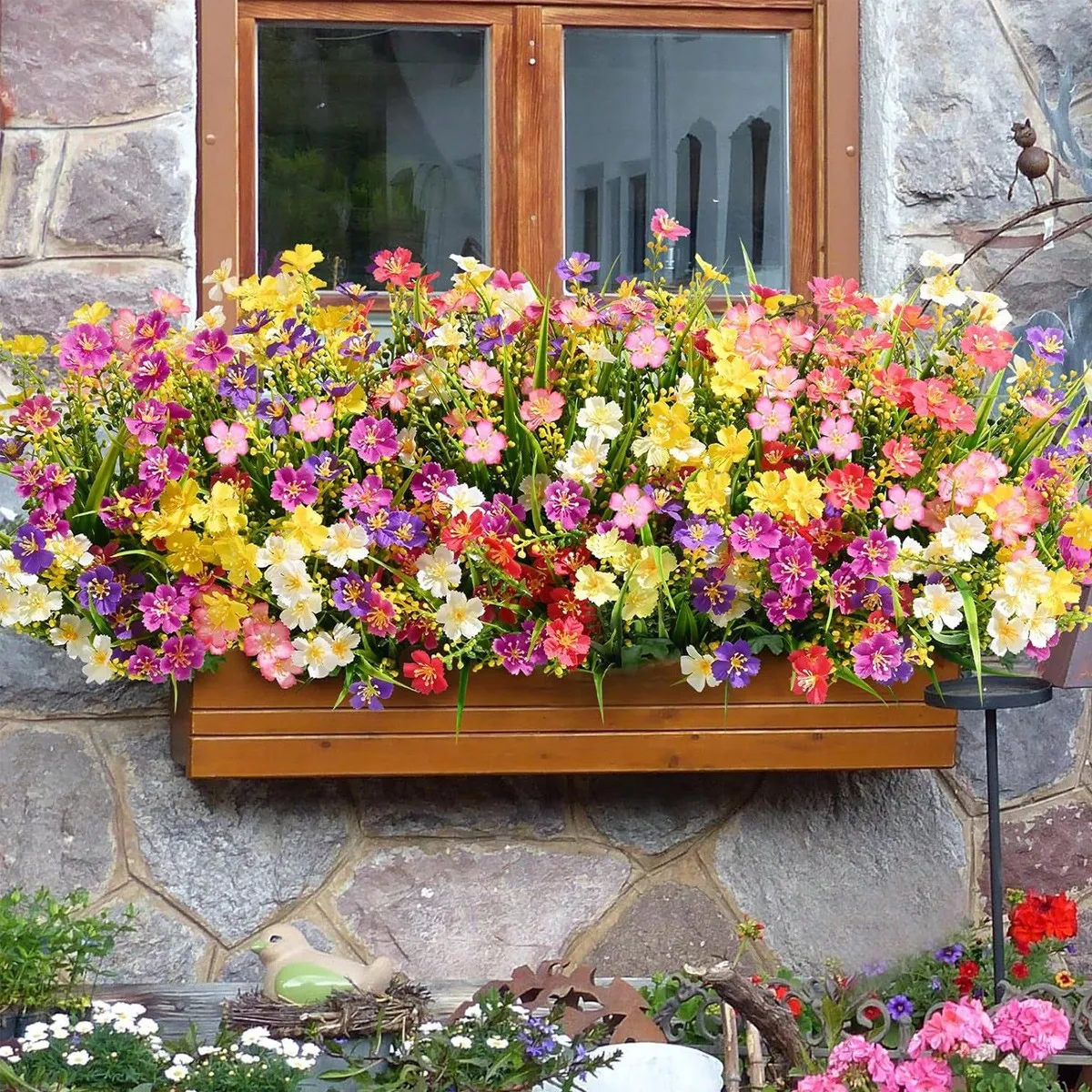Künstliche Blumen-Gänseblümchen, bunte Kunststoff-Gänseblümchen, Frühling, Haus, Garten, Fensterbank, Party-Dekoration, geeignet für Hochzeit, Verlobung