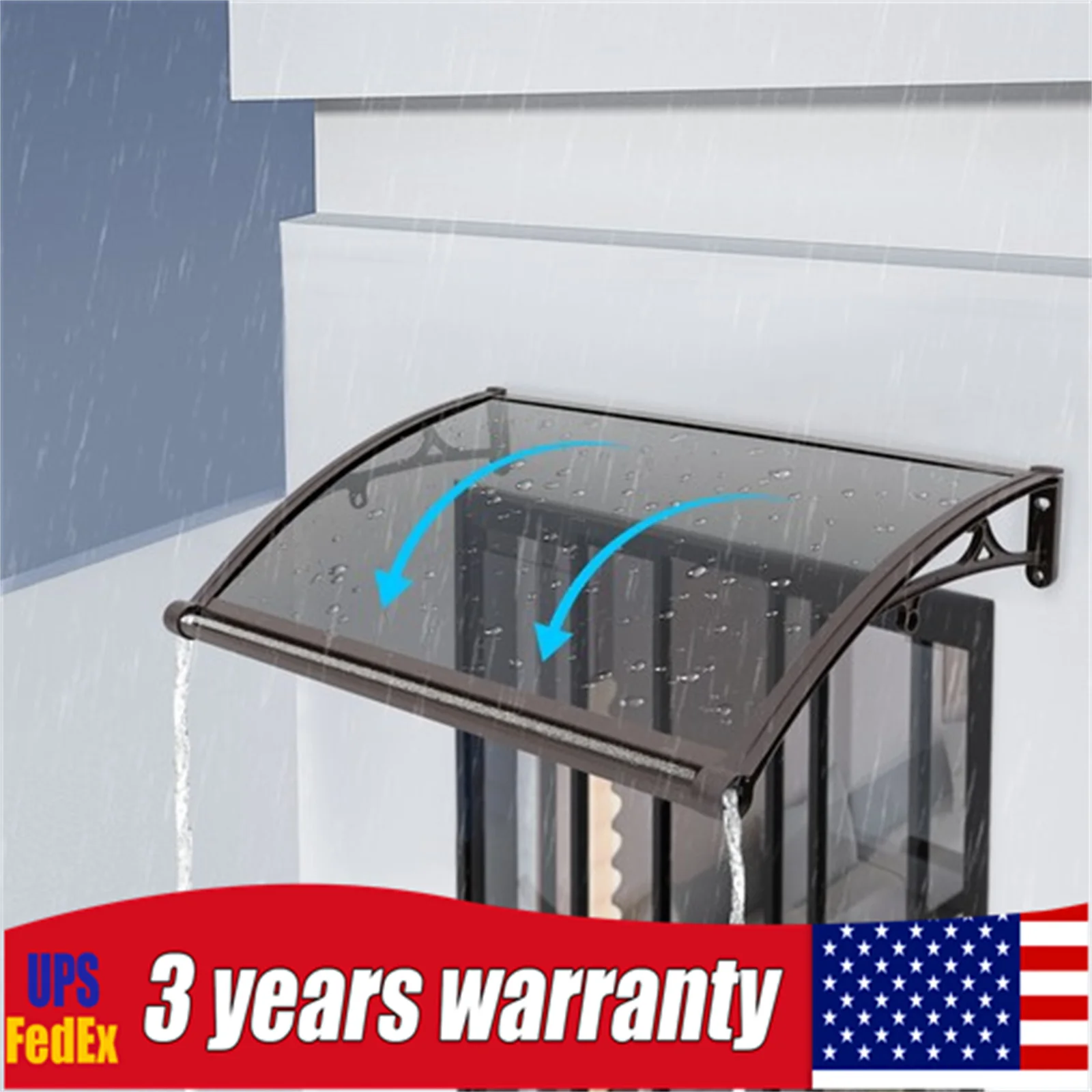 

Навес для двери/окна 40.2”x24.4” с дренажным каналом, UPF50+, из поликарбоната, для входных дверей и уличных окон