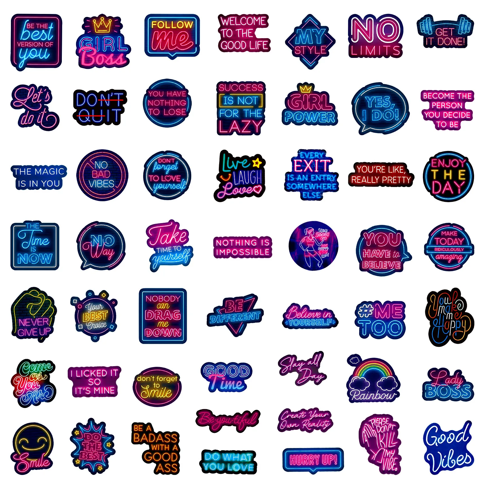 

50PCS New Neon Style Inspirational Text Graffiti Stickers Personality Creative Decorative DIY Scooter Helmet Scrapbook Graffiti