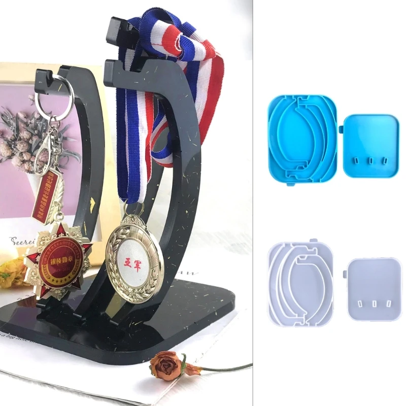 2Pcs Display Stand Mould Set Including Keychain Jewelry Rack Holder Silicone Mold and Square Base Mold