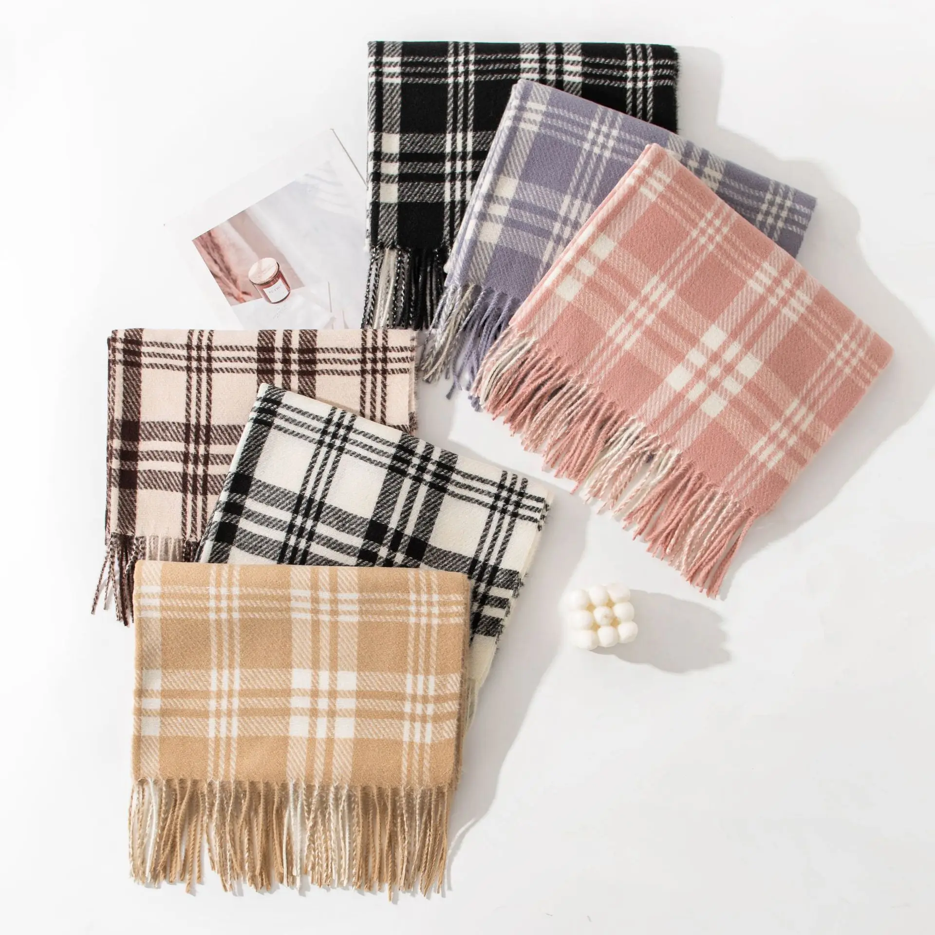 Imitation Cashmere Shawl Scarf High-end Sense Plaid Versatile Student Scarf Temperament Plaid Korean Fringed Scarf