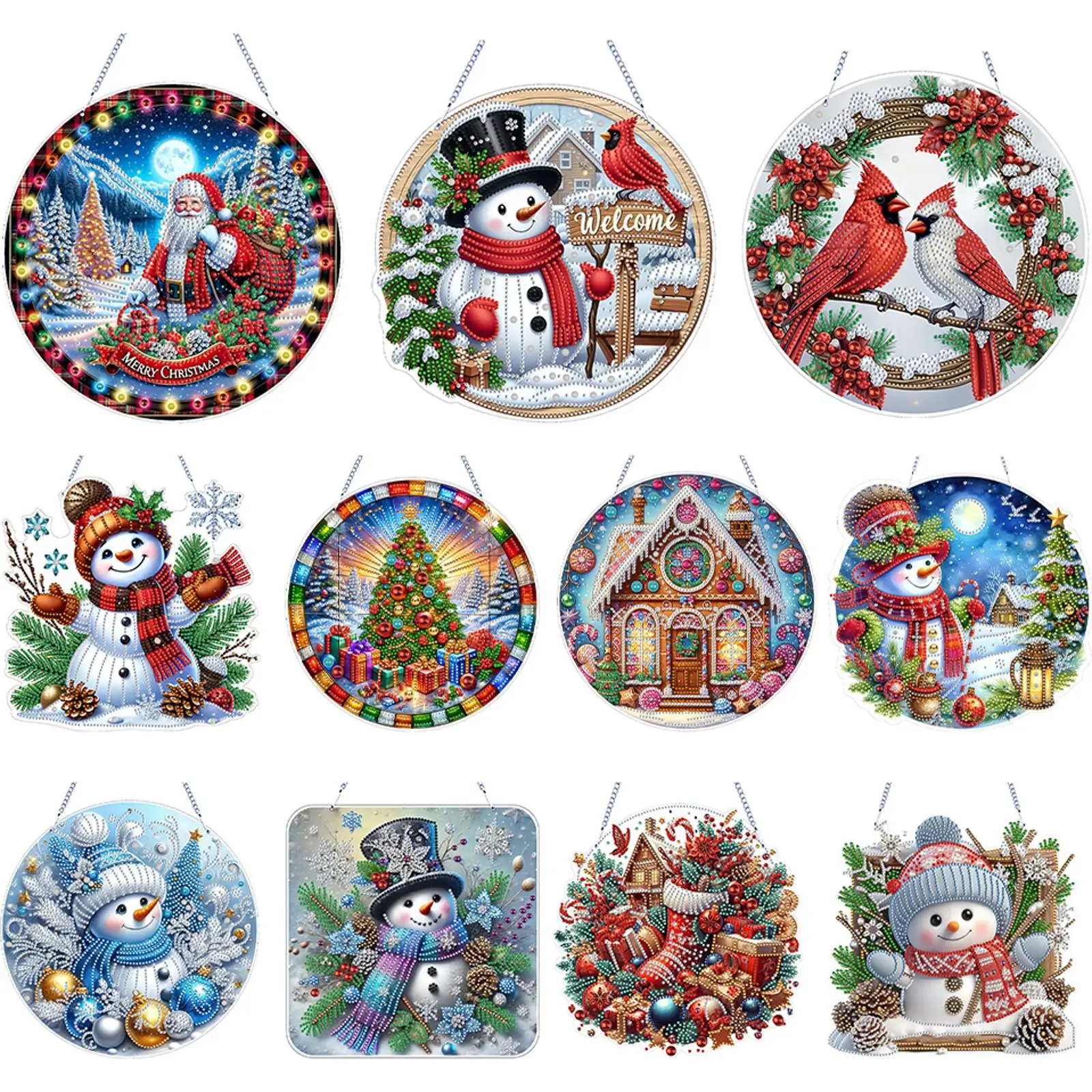 

Xmas Theme 2D Flat DIY Special Shape Hanging Diamond Art Kits Double Sided Diamond Art Pendant Window Hanging Art for Home Decor