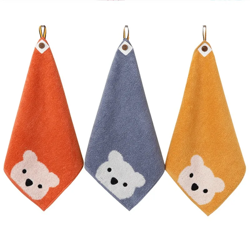 Children Towels Boys Girls Kindergarten Cartoon Bear Pattern Hangable Hand Towel Cotton Baby Face Towel Kids Beathroom Products