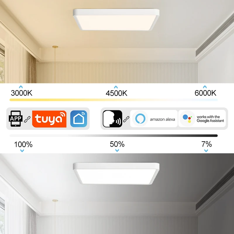 0,94 cala inteligentny dom 36W kwadratowa ultra cienka lampa sufitowa LED TUYA pilot WIFI obsługa Bluetooth sterowanie głosem sypialnia