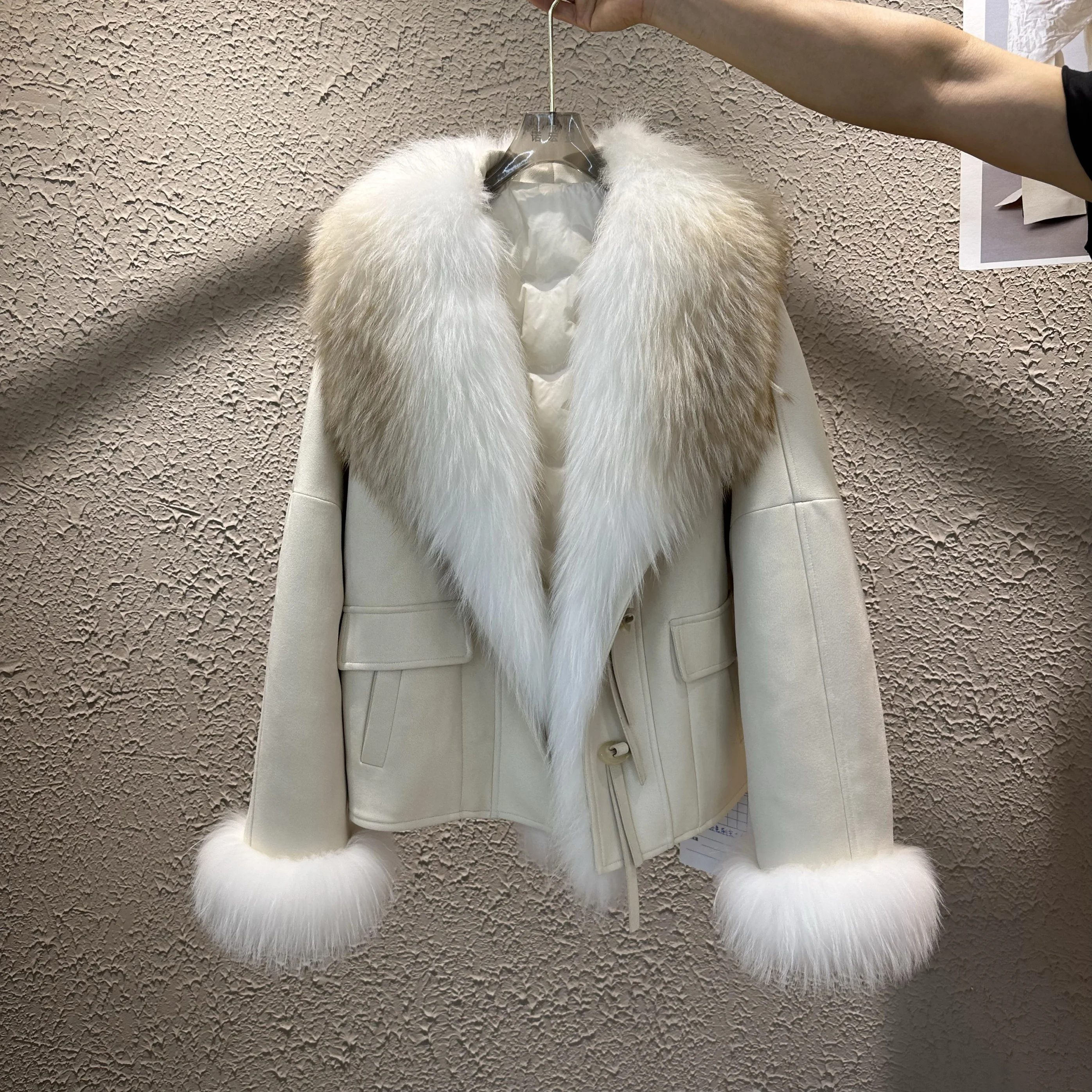 2024 New Fashion Winter Natural Fox Fur Collar Jackets Parkas Women Luxury Mid Length Streetwear