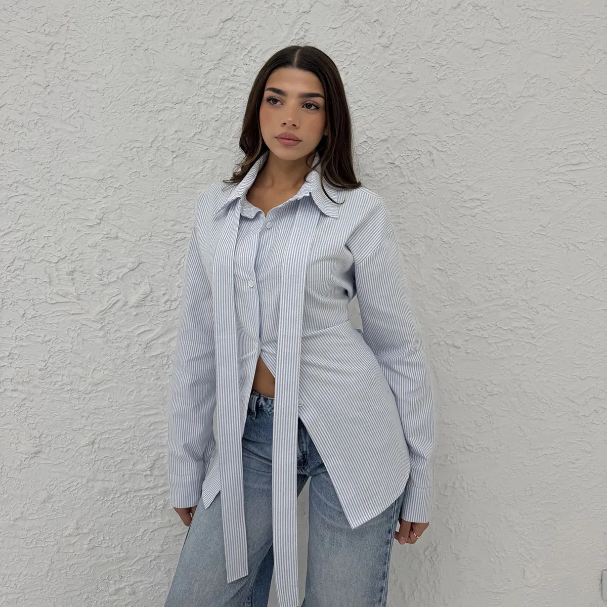 

BJTZ 2026 Весенне-осенняя женская блузка в полоску во французском стиле, свободного кроя, с длинным рукавом, элегантная повседневная рубашка-топ