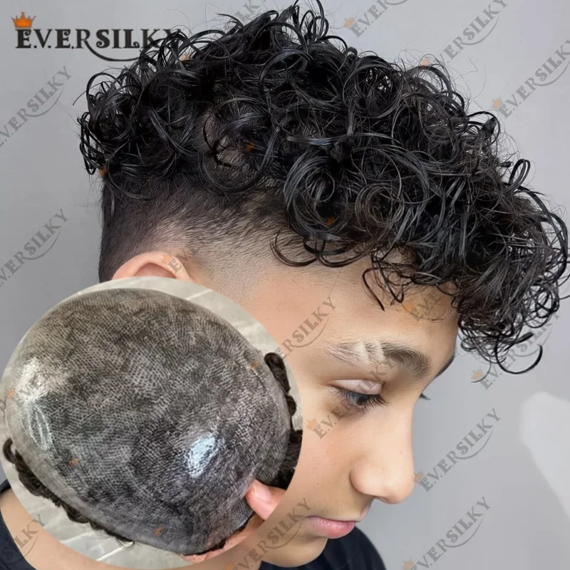 

20 мм вьющийся парик для чернокожих мужчин, человеческие волосы, прочный микрокожа, тонкая кожа, черный, серый, 1B10, 1B40, мужской сменный парик, капиллярный