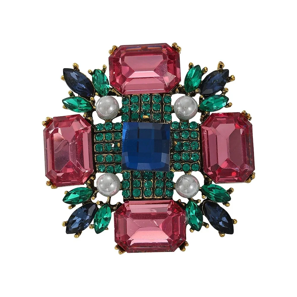 Jelly Colored Fashionable Geometric Cross Brooch Retro Baroque Emblem Men/Women's Suits Dresses Skirts Clothing Accessories