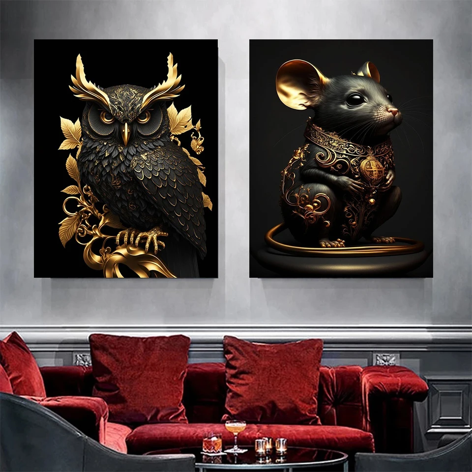 5d Diy Diamant Painting Zwarte En Gouden Dieren Wolf Uil Adelaar Puzzel Steentjes Afbeeldingen Borduurwerk Kruissteek Kit Mozaïek Kunst