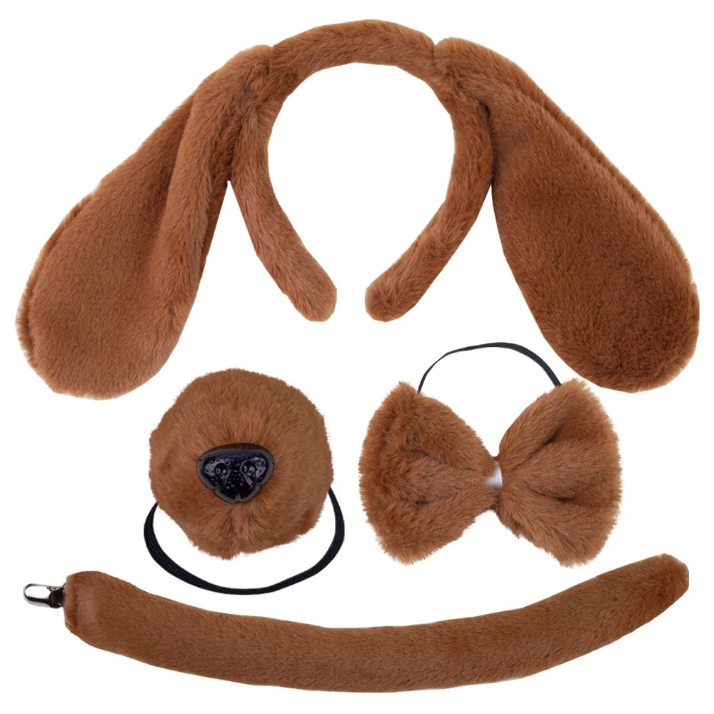 Halloween Anime Girls Adult Children Spotted Dog Ears Cute Plush Funny Animal Costume Cosplay Props Nose Tail Headband Skirt