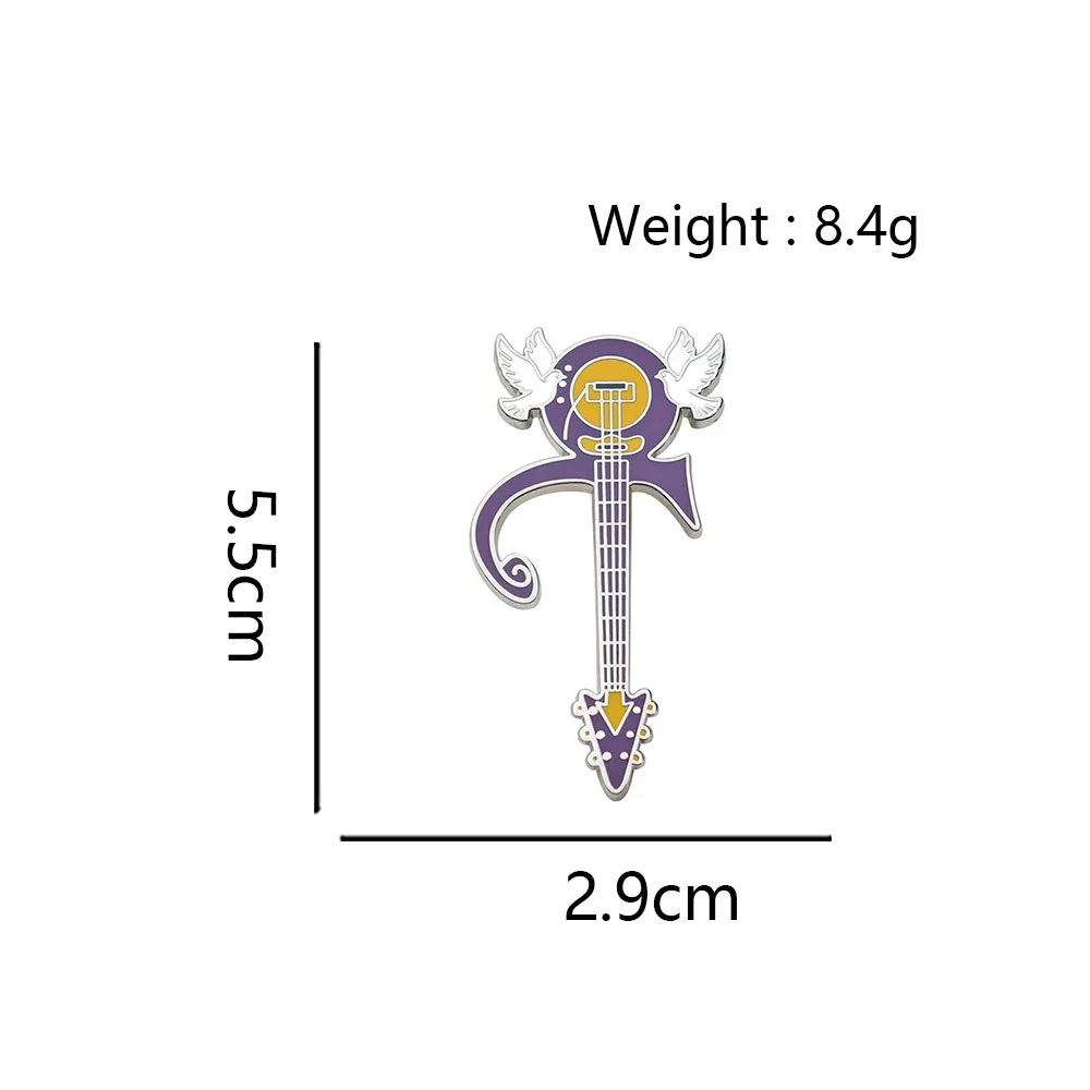 Prince Symbol Gitarren-Emaille-Anstecknadel, Purple Rain, weiße Taube, Ornament, Rockmusik, Metallbrosche, Abzeichen, Reversnadel, Rucksack, Fan, Sammlerstück, Geschenk – Detail 7