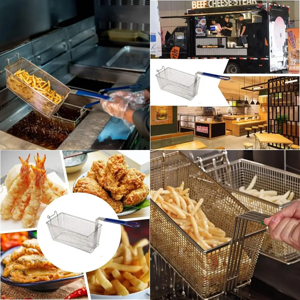 

Commercial Deep Fryer Baskets, Non-Slip Handles, Nickel-Plated Iron, 13.25 x 6.5 x 6, Ideal for Chips, Fish, Sausages in Restaur