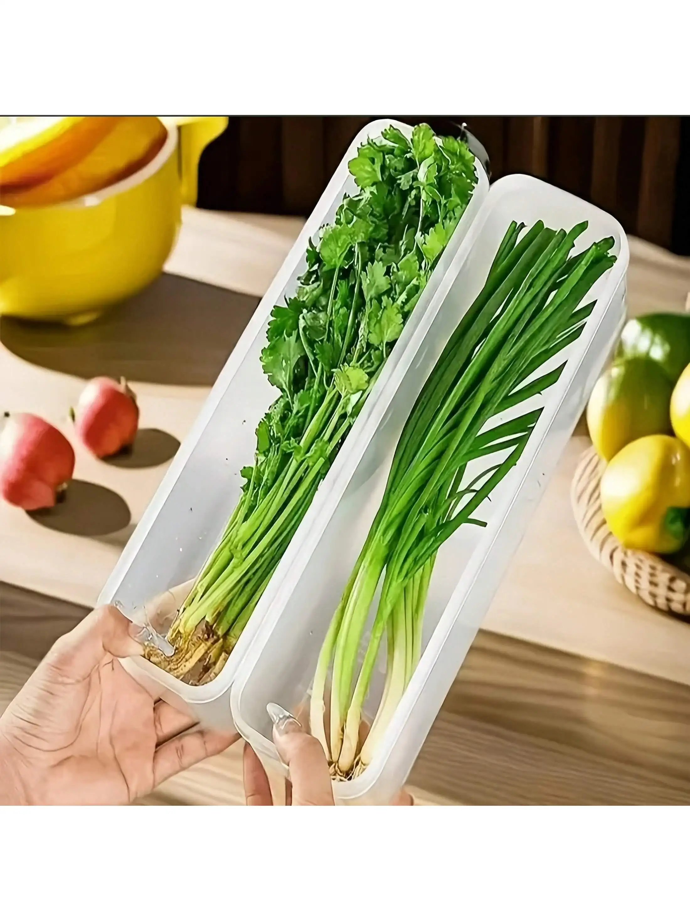 2/4 قطعة حاويات تخزين الطعام المستطيلة، صناديق تنظيم الثلاجة البلاستيكية القابلة لإعادة الاستخدام للبصل الأخضر والبقدونس وسيليانترو #2