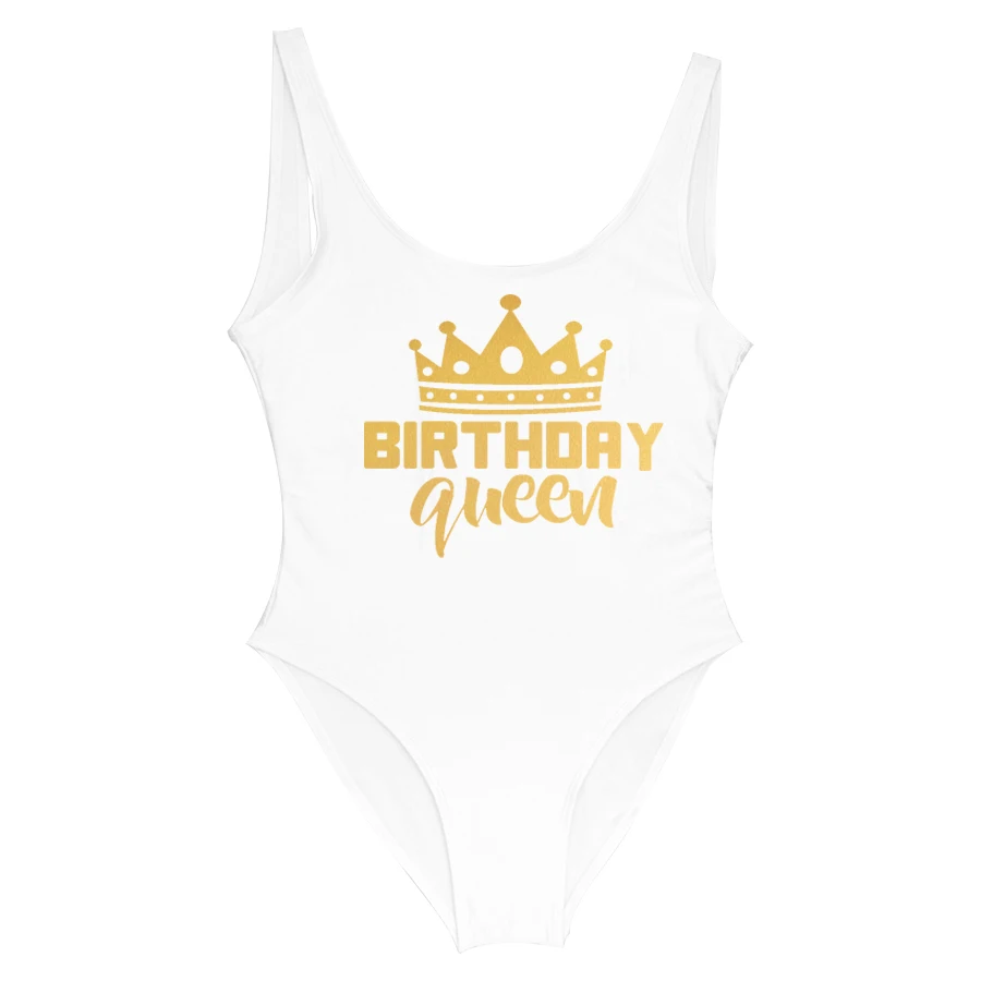 Padded Swimwear Birthday Party Queen & Squad Women High Leg Swimsuit Fun Beachwears Birthday Girl One Piece Gift Swimsuit