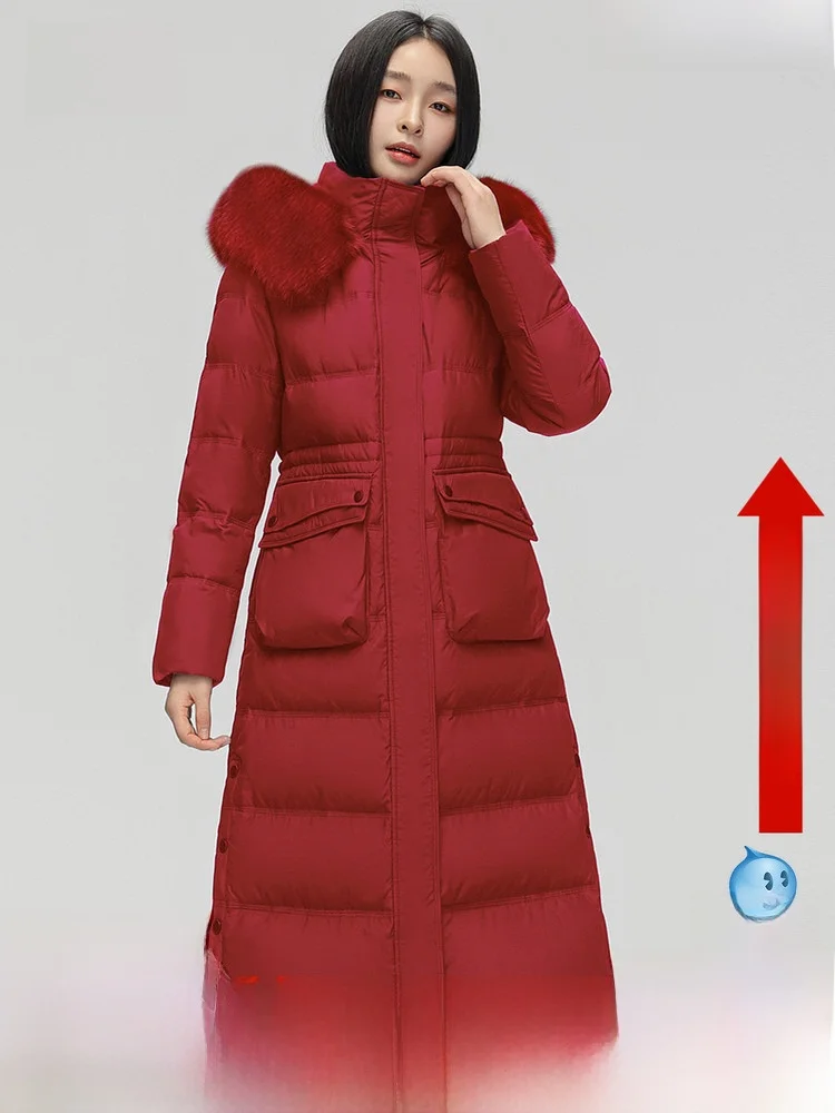 

Зимняя женская удлиненная куртка с капюшоном и большим меховым воротником, мягкая, художественная, премиум-качества