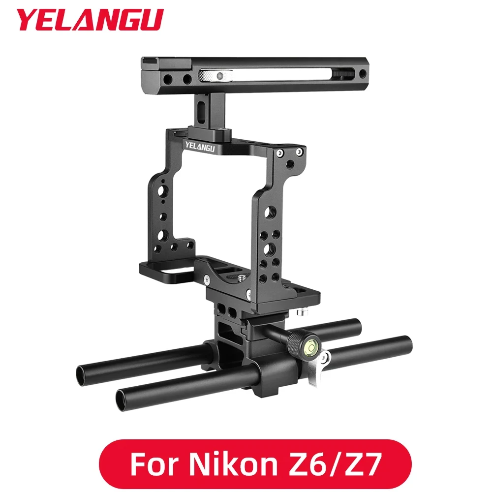 YELANGU for Nikon Z6 Z7 Camera Cage Rig Kit with Cold Shoe Mount Quick Release Plate DSLR Photo Studio C15 LED Light Microphone