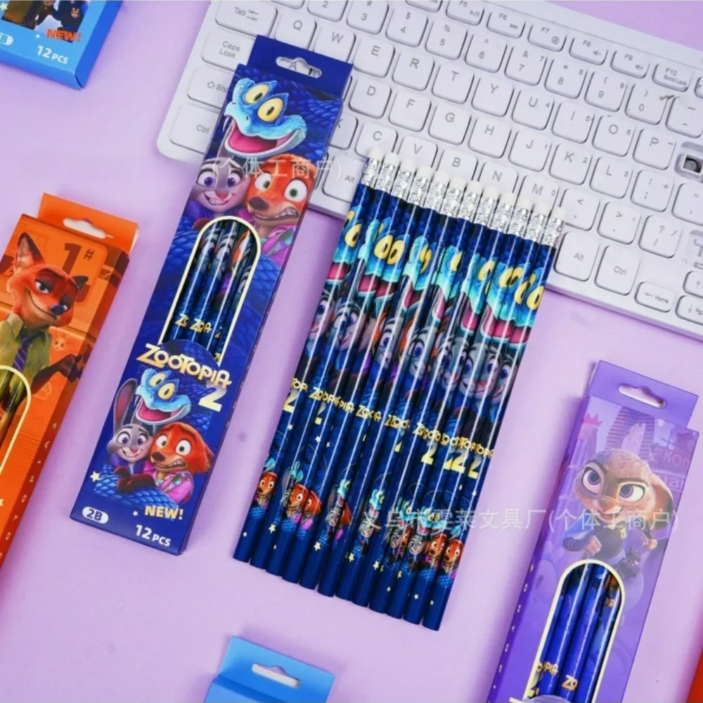 

Набор из 12 деревянных карандашей 2B с героями мультфильма «Зоотопия» (Джуди и Ник) для детей, школьные принадлежности для письма и рисования, канцелярские товары к школе