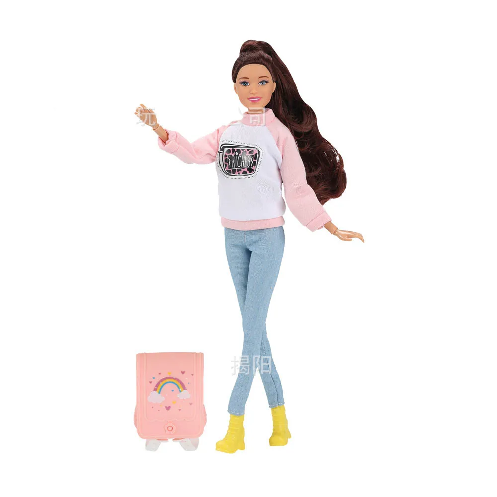 30cm Fashion BABI Princess Doll Toys 1/6 BJD Doll Joints Movable Student Era Casual Top + Pant Set Dress Up Play House Toy Gift