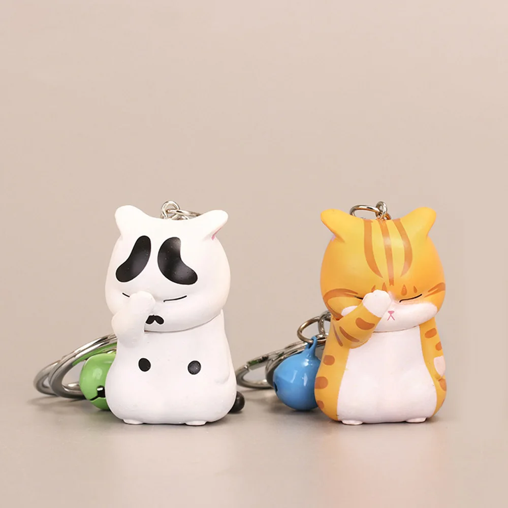 

Fashion Jewelry New Cartoon Bell Charm Car Key Animal Keyrings Chubby Kitten Bag Decoration Shy Cat Keychains