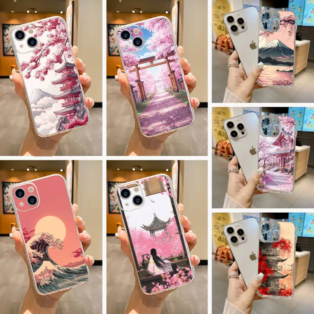 

Japanese-e Ancient House Painting Phone Case Transparent Silicone Soft For iPhone 17 16 15 14 13 12 11 Mini Pro Max Plus