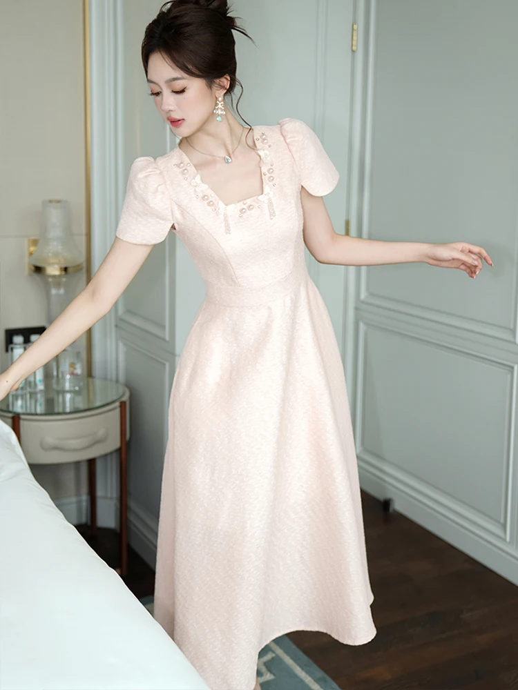 Luxury Elegant Ballชุดผู้หญิงที่ละเอียดอ่อนภาษาฝรั่งเศสคําประดับด้วยลูกปัดมุกพู่ผีเสื้อตกแต่งSwing Robe Party Vestido Mujer