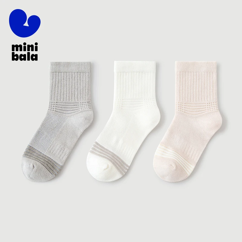 Mini Bala Baby Breathable Socks Children Summer Thin Ankle - protecting Sweat - absorbing Sports Socks 3 - pair Pack