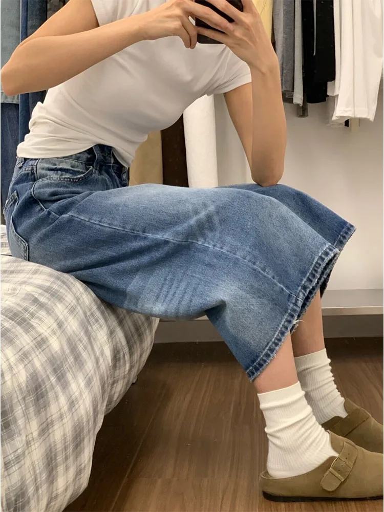 Cintura alta perna larga jeans feminino solto ajuste casual sle verão novas calças faion com kets cintura alta comprimento de sete pés