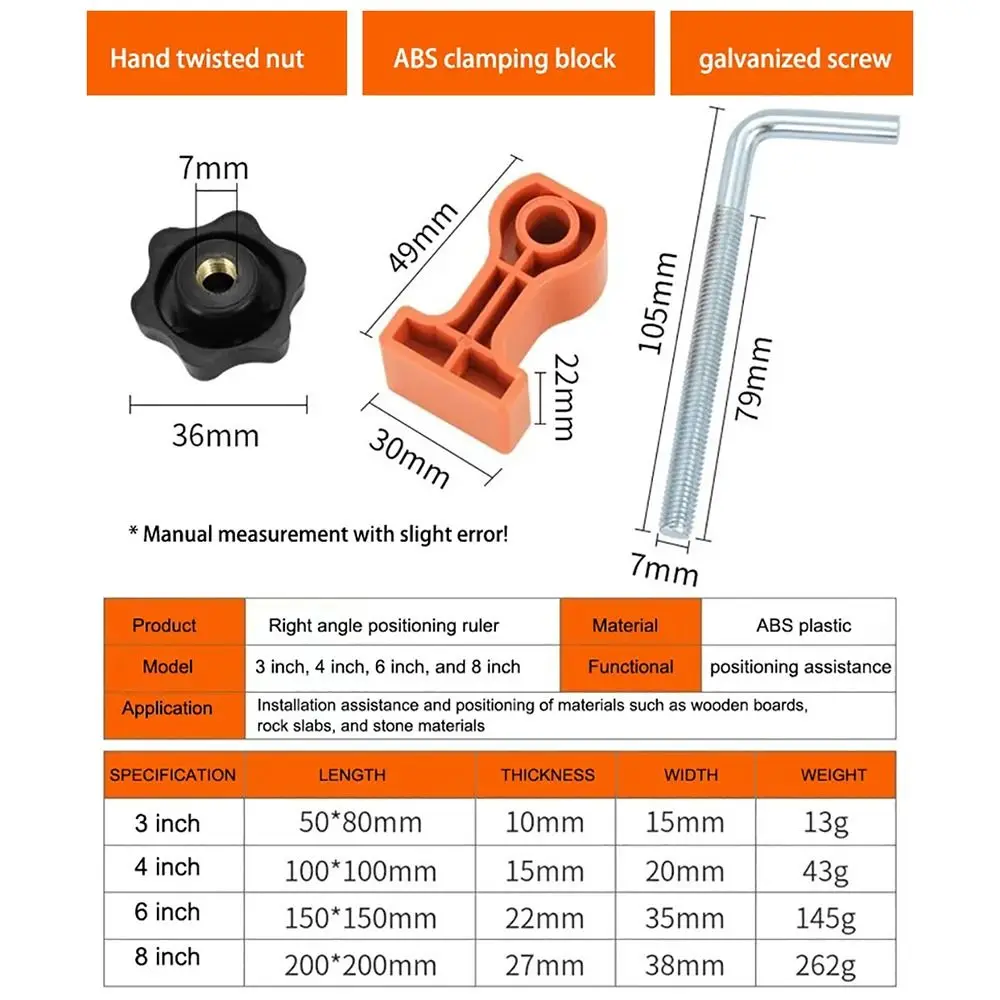 Ferramenta plástica L-Shaped do Woodworking, régua do ângulo direito, posicionador 90 °, prendedor fixo do ângulo, 3 4 6 8 ", 1 grupo