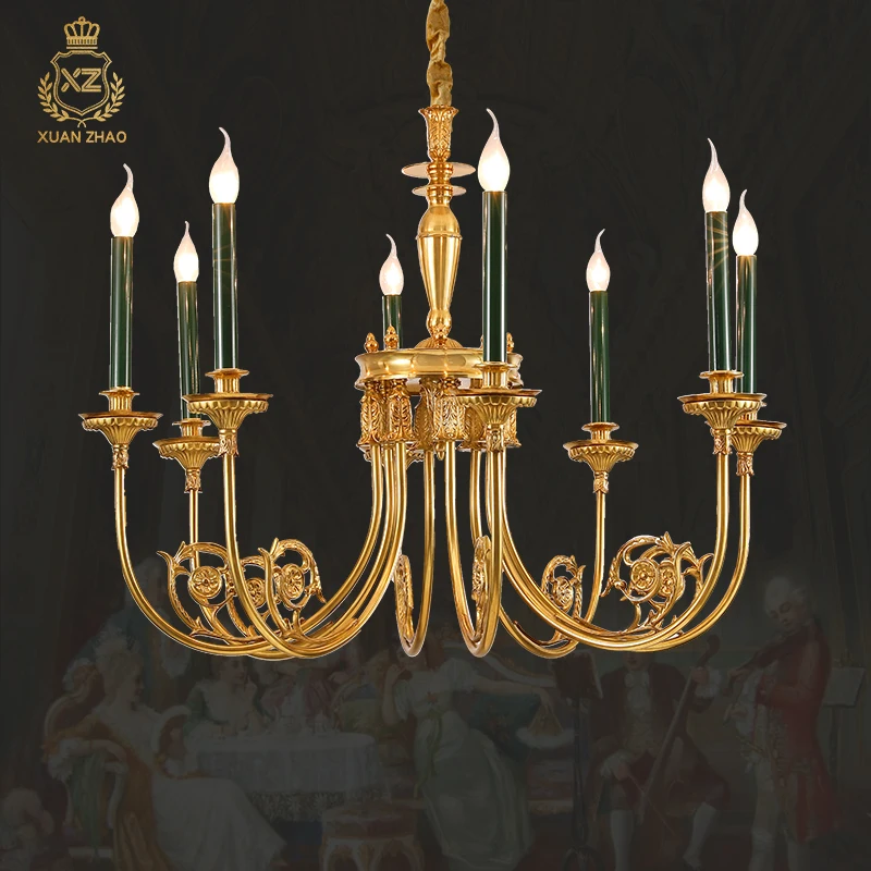 Classic Brass Lamp Green Candle Holder Lights Chandelier European Pendant Lamp for Dining Table