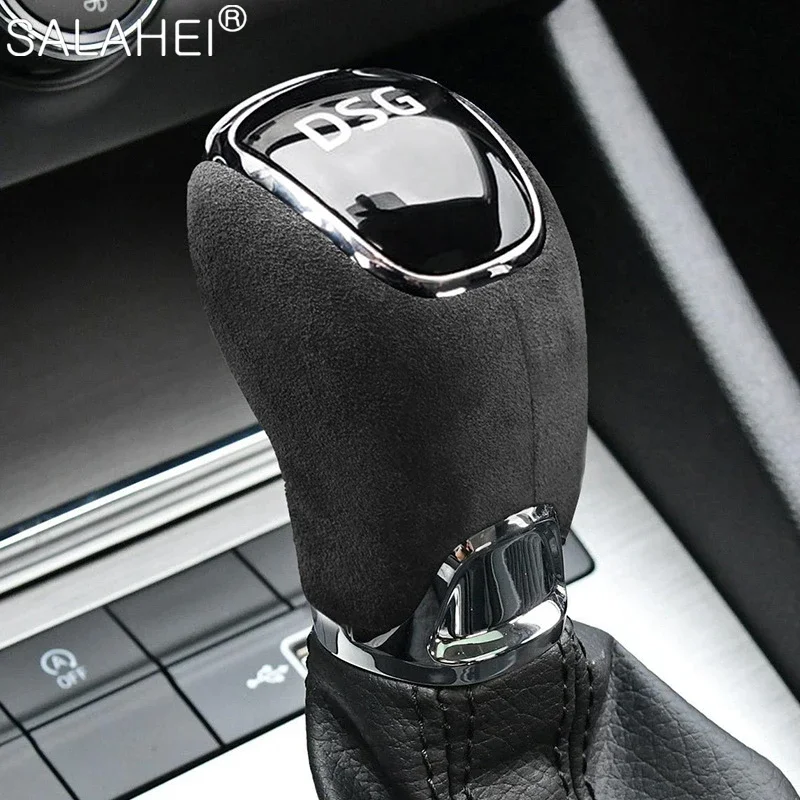 Alcantara Suede Car Gear Shift Knob Cover For Skoda Octavia Superb Kamiq Rapid Spaceback Yeti Auto Interior Moulding Accessories