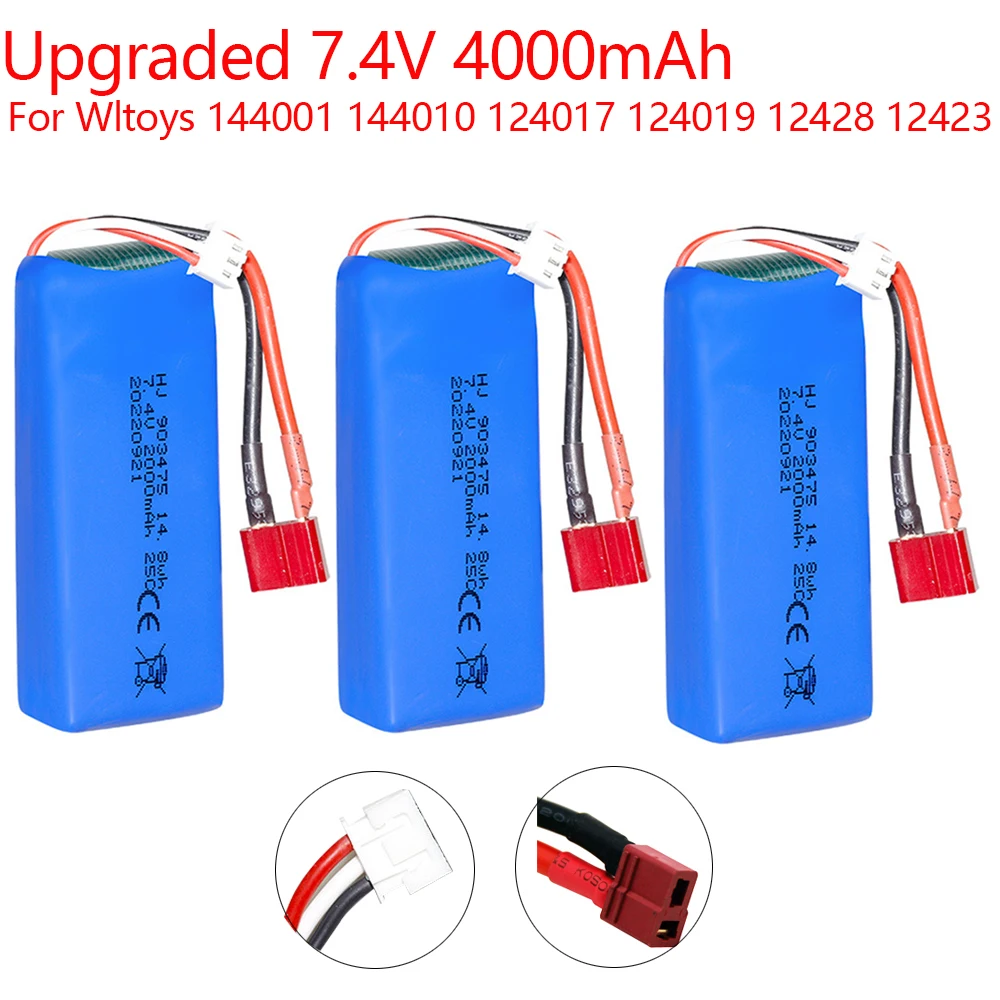 

7.4V 4000mAh Lipo battery FOR Wltoys 144001 144010 124017 124019 12428 12423 Upgraded rechargable battery for RC cars boat parts