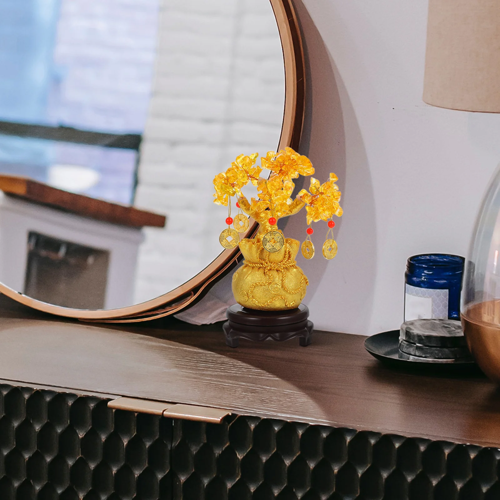 

1Pcs Crystal Money Tree Bonsai Style 19Cm Wealth Luck Feng Shui Ornament Home Office Desk Decoration Prosperity Symbol