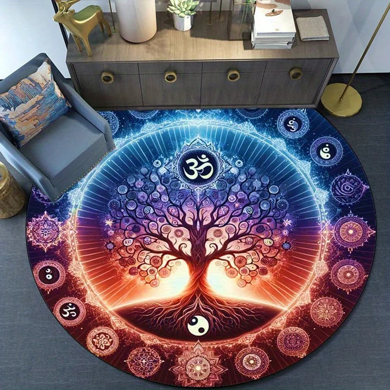 Mandala tree of life om symbol round rug plush carpet yoga meditation room decor spiritual floor mat boho home decoration