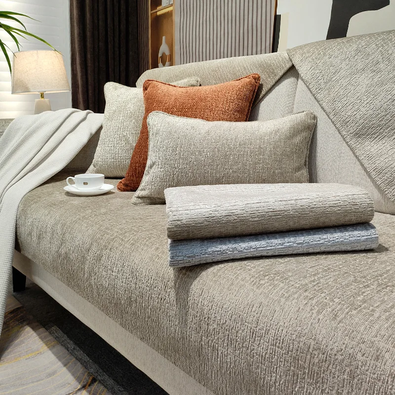 Light Luxury Chenille Sofa Cover for Living Room Solid Color Sofa Cushion L Shaped Sofa Cover Non-Slip Couch Armrest Backrest image 5