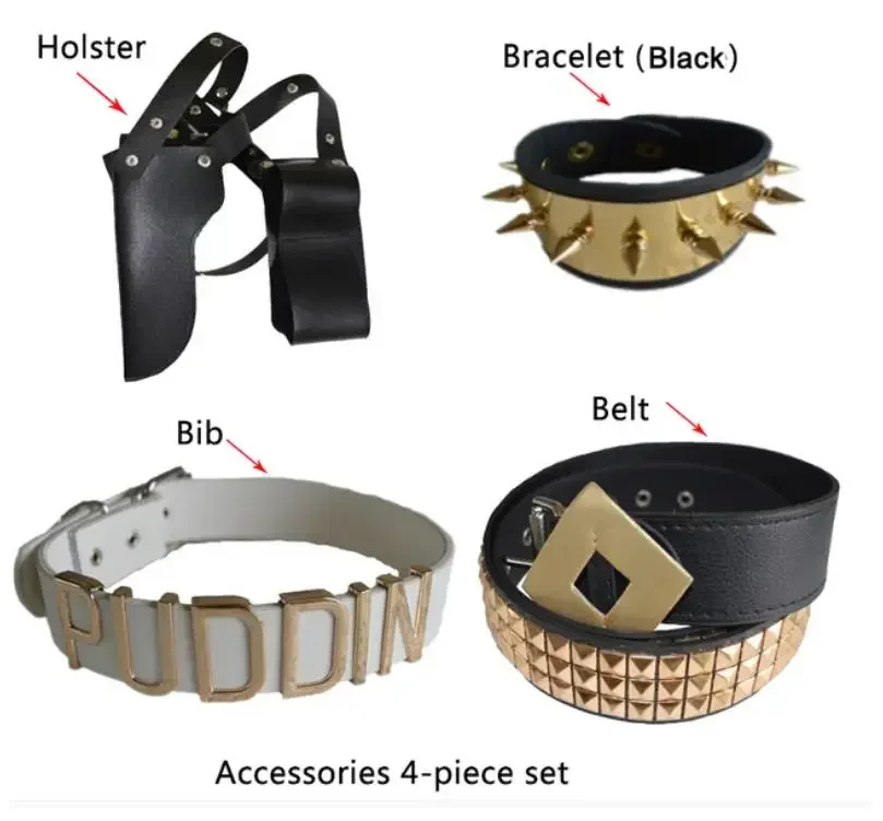 أطفال هارلي كوين كوستوم كوين فرقة هارلي الوحش تي شيرت جاس جاس بروك اكسسوارات مجموعة كاملة كرنفال الهالوين