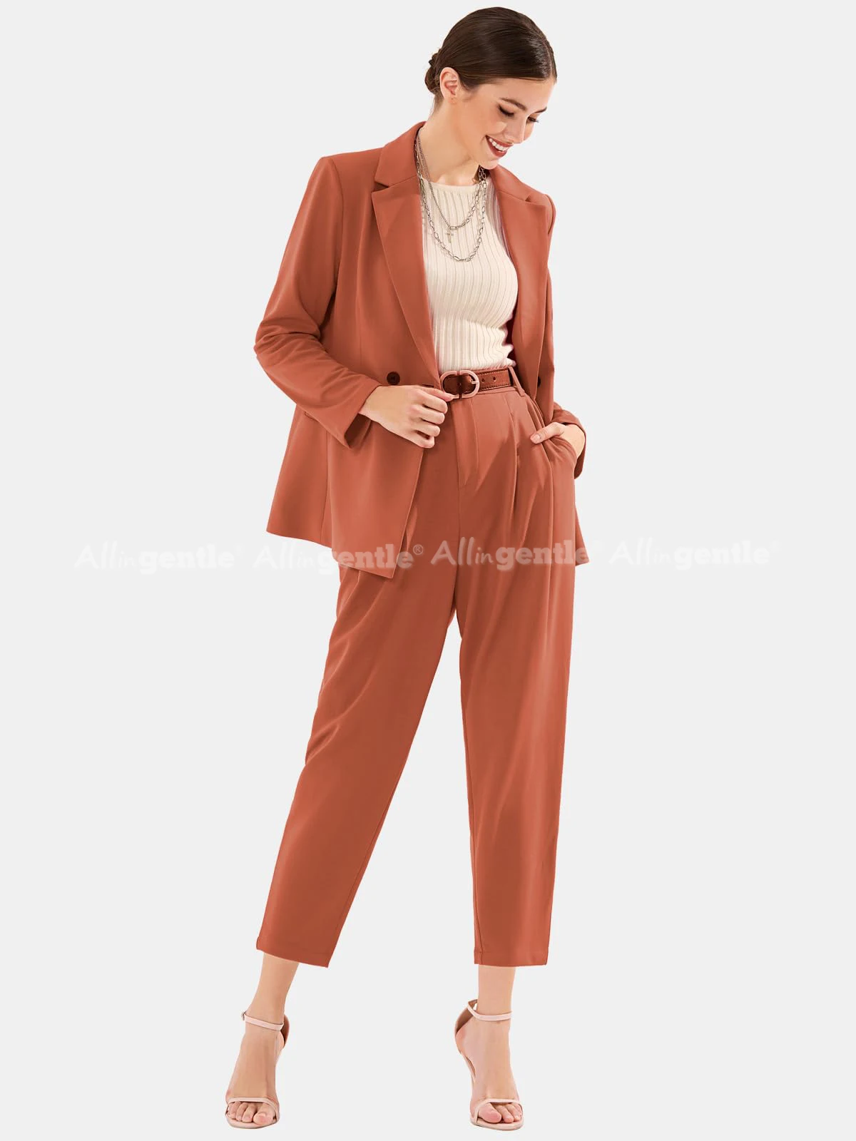 Women Pants Suits 2 Piece Suit Women's Business Blazer and High Elastic Waist Pantsuit Set Loose Fit Casual