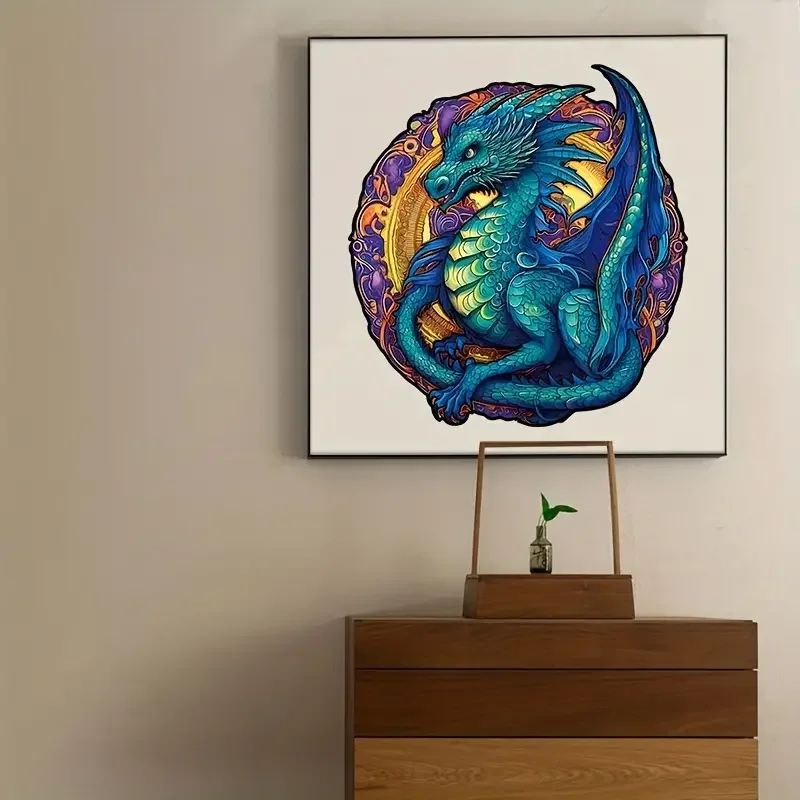Dragon King Wooden Jigsaw Puzzle, Uniquely Irregular Animal Shaped Wooden Stress Relief Toy